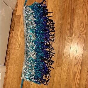 Blue and Green Beaded Fringe Skirt
